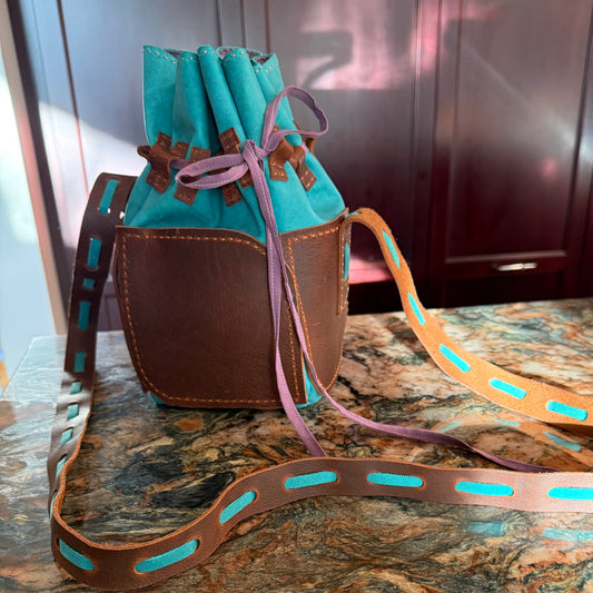 Hand Made Gather-top Leather Purse ~ Opens like a Flower!