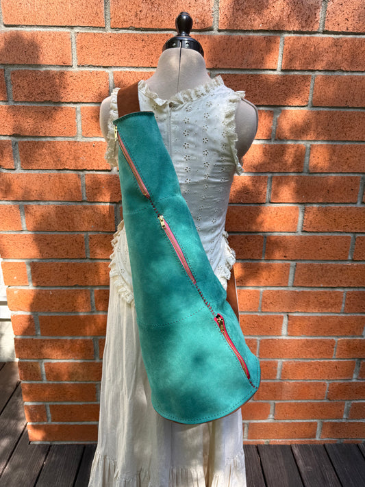 Handsewn Teal Leather Crossbody Cone Bag- Stands out at any event!
