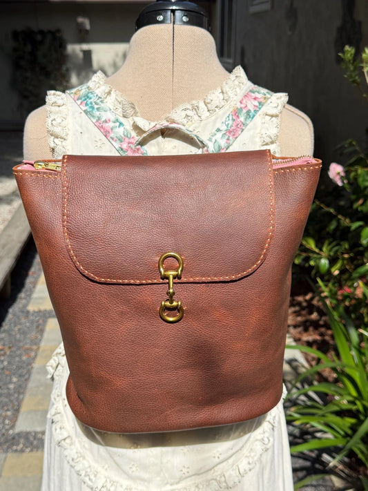 Chocolate Brown Hand-Sewn Backpack with Floral Lining
