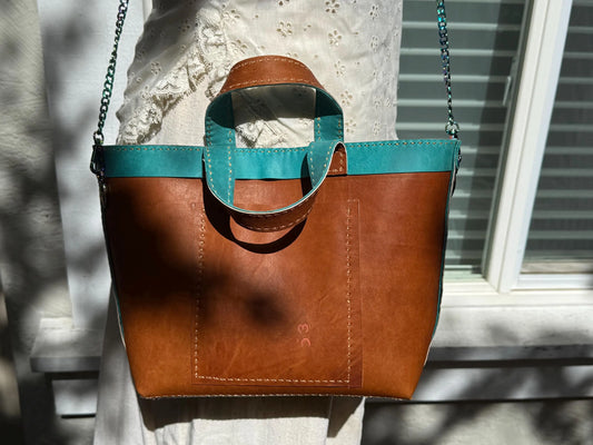 Goat and Cow Leather Crossbody Purse With Rainbow Metal Chain